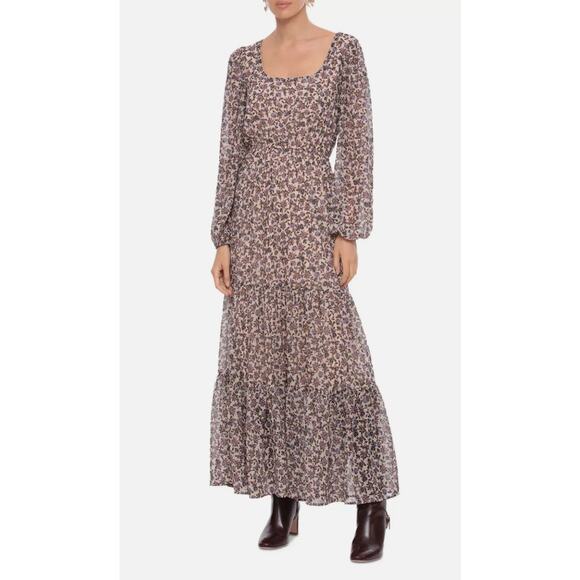 BAGATELLE COLLECTION WOMENS SIZE 6 FLORAL PRINT TIERED MAXI DRESS BEIGE BLUE NEW - Picture 1 of 14